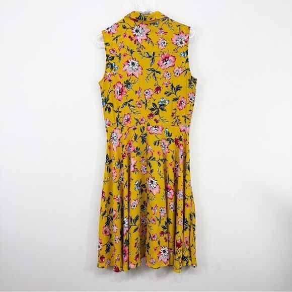 Nanette Lepore Yellow Pink Floral Pleat Chest A Line Sleeveless Shirt Dress - Picture 9 of 16